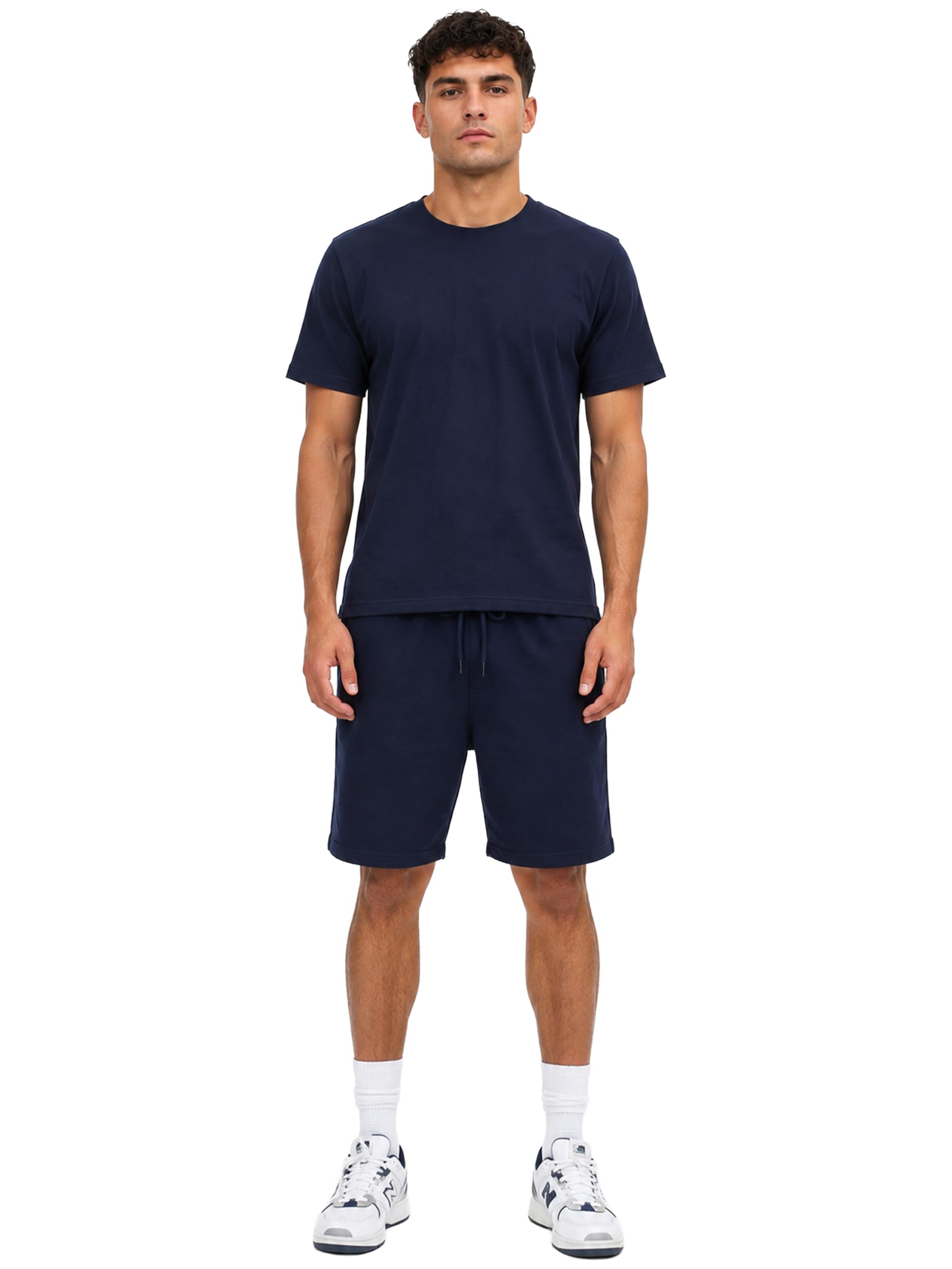 BRAND KRUZE Set maglietta da uomo girocollo a maniche corte tinta unita e pantaloncini casual regular fit