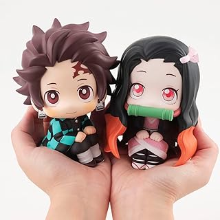 2pcs Anime Demon Slayer Action Figure, kimetsu No Yaiba Nezuko Kamado Figure,Demon Slayer Gift,Figurine Collection Birthday Gifts PVC 3.9 Inch (Kamado Tanjirou and Nezuko)