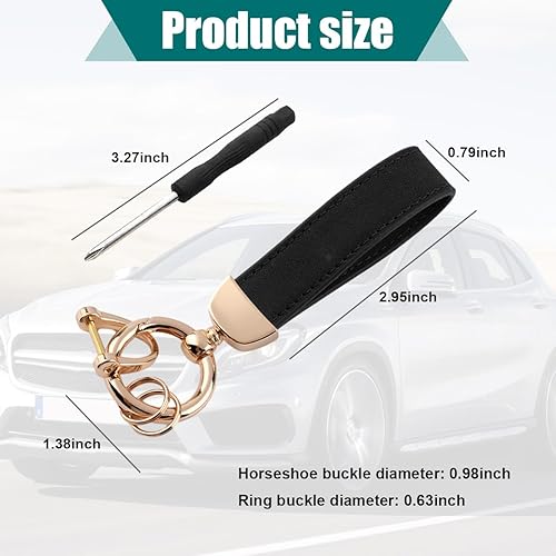 Miniatura 2 de Llavero de cuero genuino para automóvil, soporte universal de metal resistente con anillo en D antipérdida para hombres y mujeres (dorado-negro)