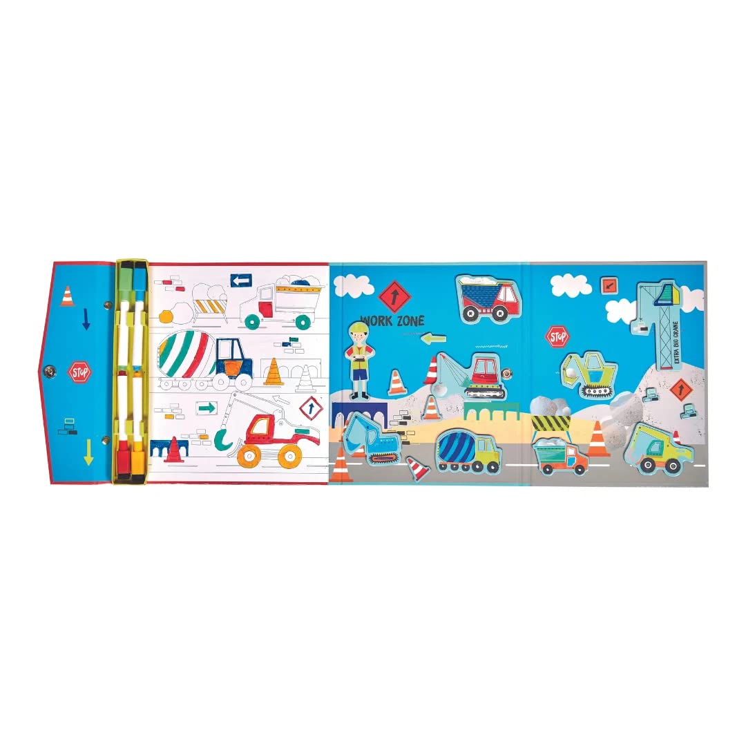 Magnetyczny zestaw 20 elementów z motywem budowlanym, puzzle magnetyczne, plansza do gryzmoli, elementy magnetyczne i kolorowanka do gry, w tym edukacyjna gra klasyfikacyjna