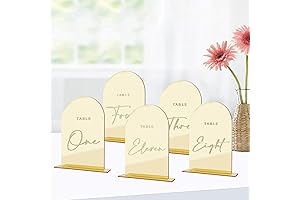 Minimalist Style Gold Mirror Arch Table Numbers with Holders