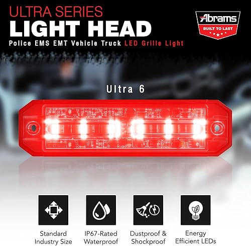 Miniatura 2 de Abrams Ultra Series RojoAzul 18W - 6 LED SAE Clase 1 Camión de vehículo de policía Color dividido Luz de advertencia estroboscópica de montaje en