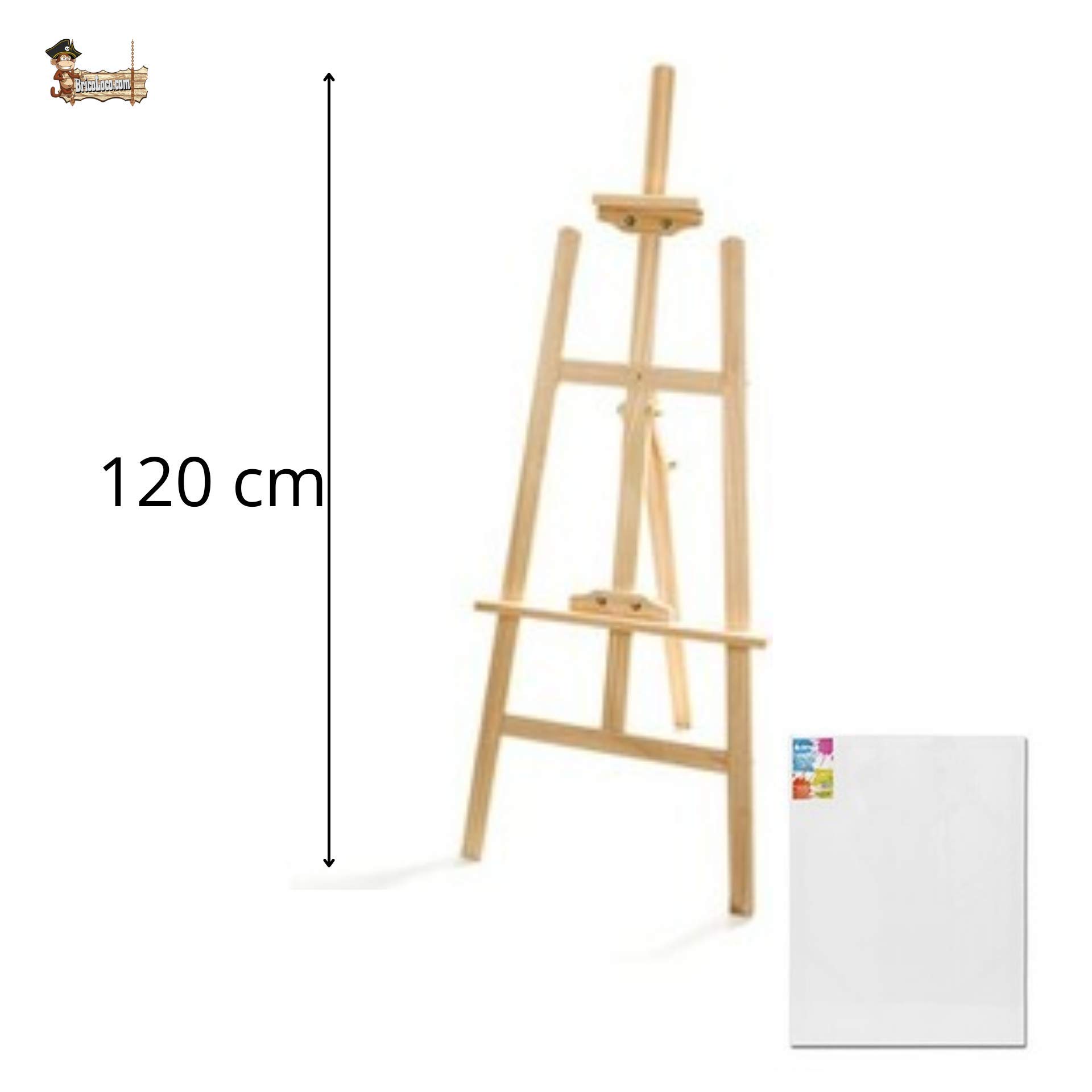 BricoLoco drewniana sztaluga na płótnie sztaluga do malowania dla dzieci dorosłych 120 cm plus płótno 80 x 100 cm zestaw płótno i sztaluga malarska