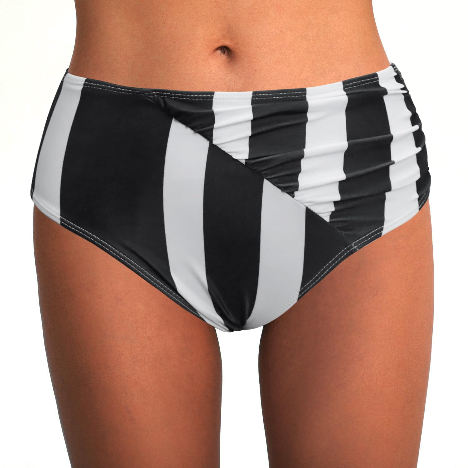 Rayson Braguitas de Bikinis Mujer Cintura Alta Ruched Rayas Parte de Abajo Bikini Vientre Plano Trajes de Baño Mujer