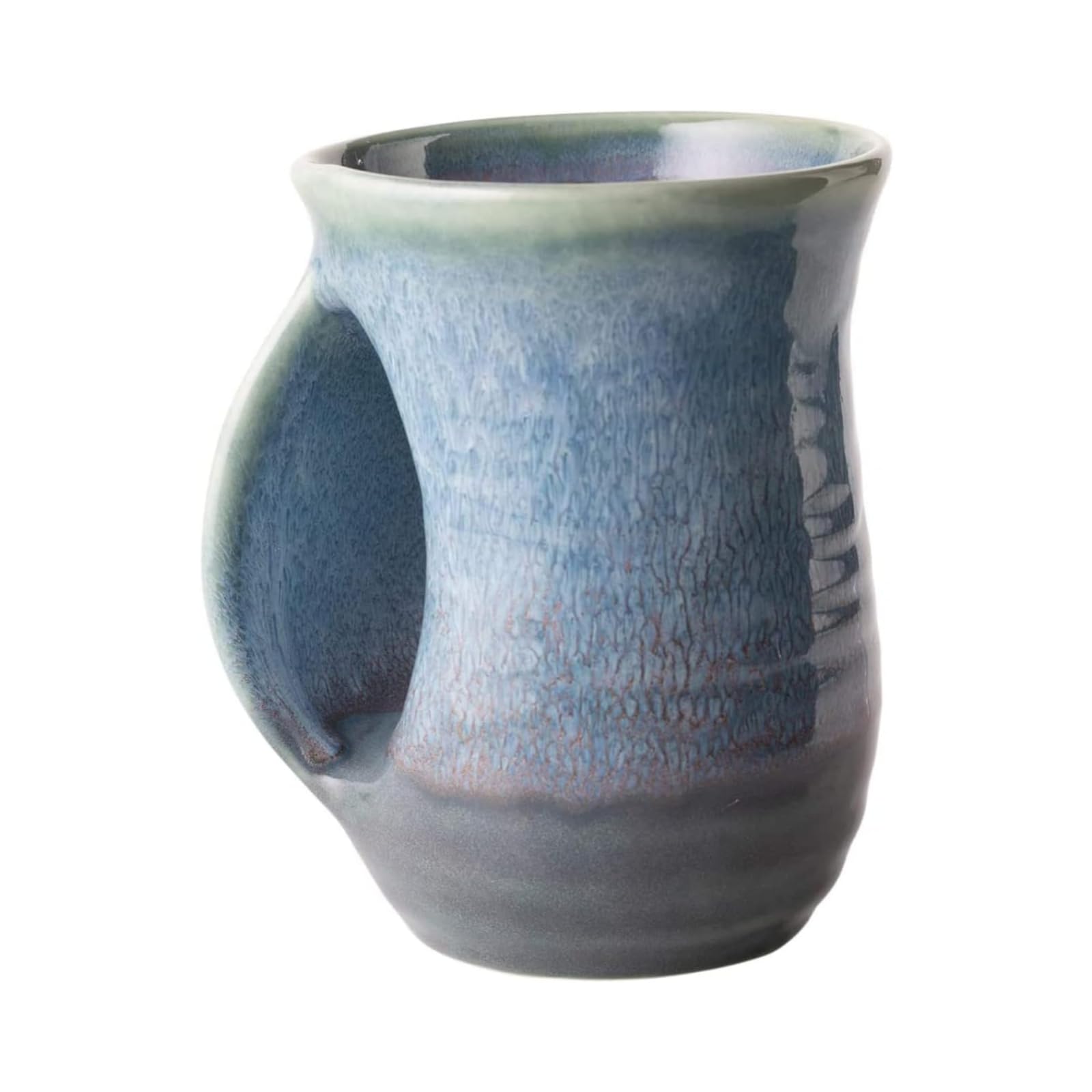 Gute Hand Warmer Mug, Ceramic and Hand Painted - Contoured Pocket will Hold Warmth From The Heat Of Your Drink To Keep Your Fingers Warm, Comfy Handwarmer (Lagoon Blue) (Left hand)