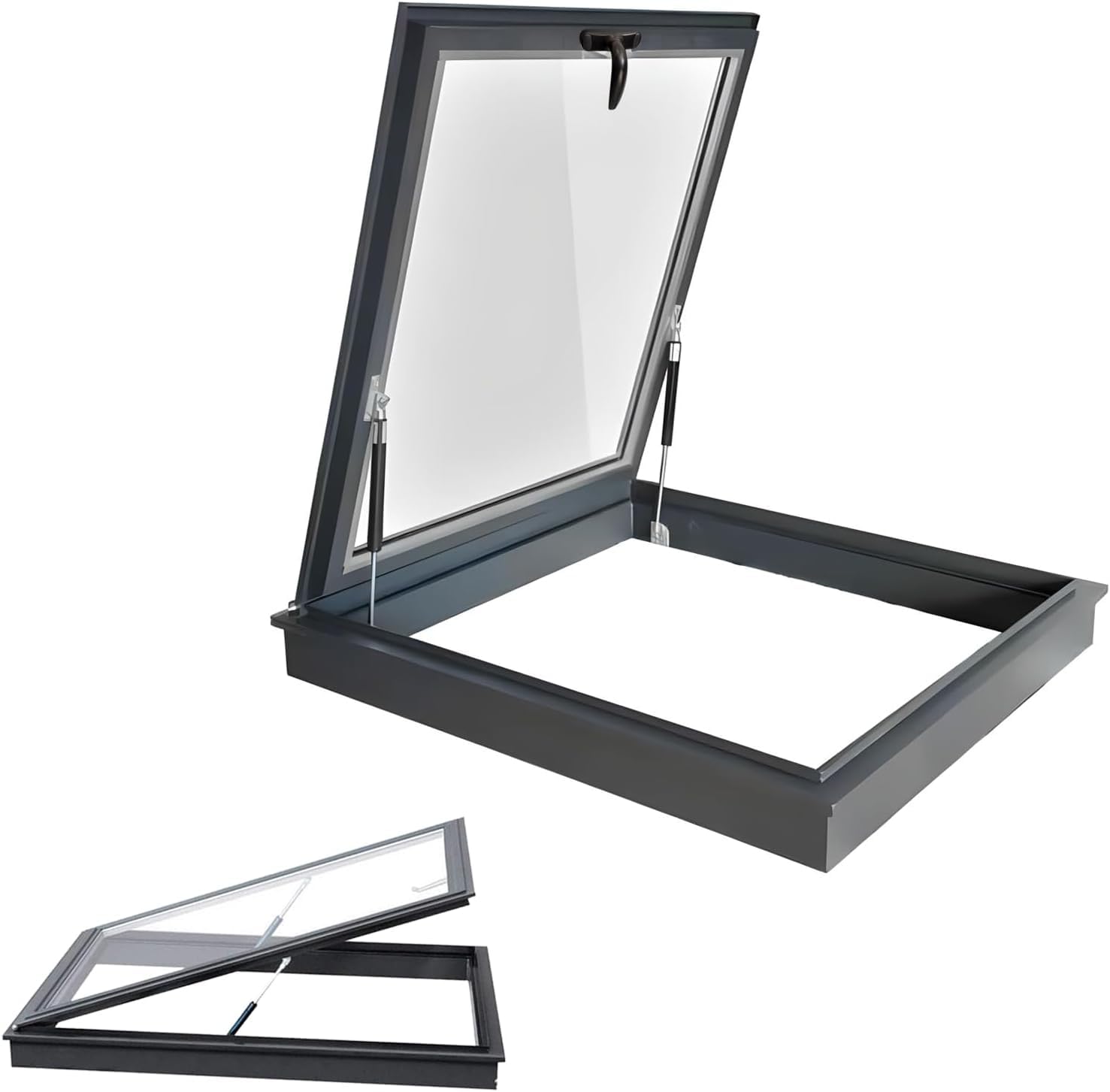 Resistente a la Lluvia claraboya aleación de Aluminio,Claraboya Techo con acristalamiento,para Ático/solárium/sótano/ático,Negro,90×70cm