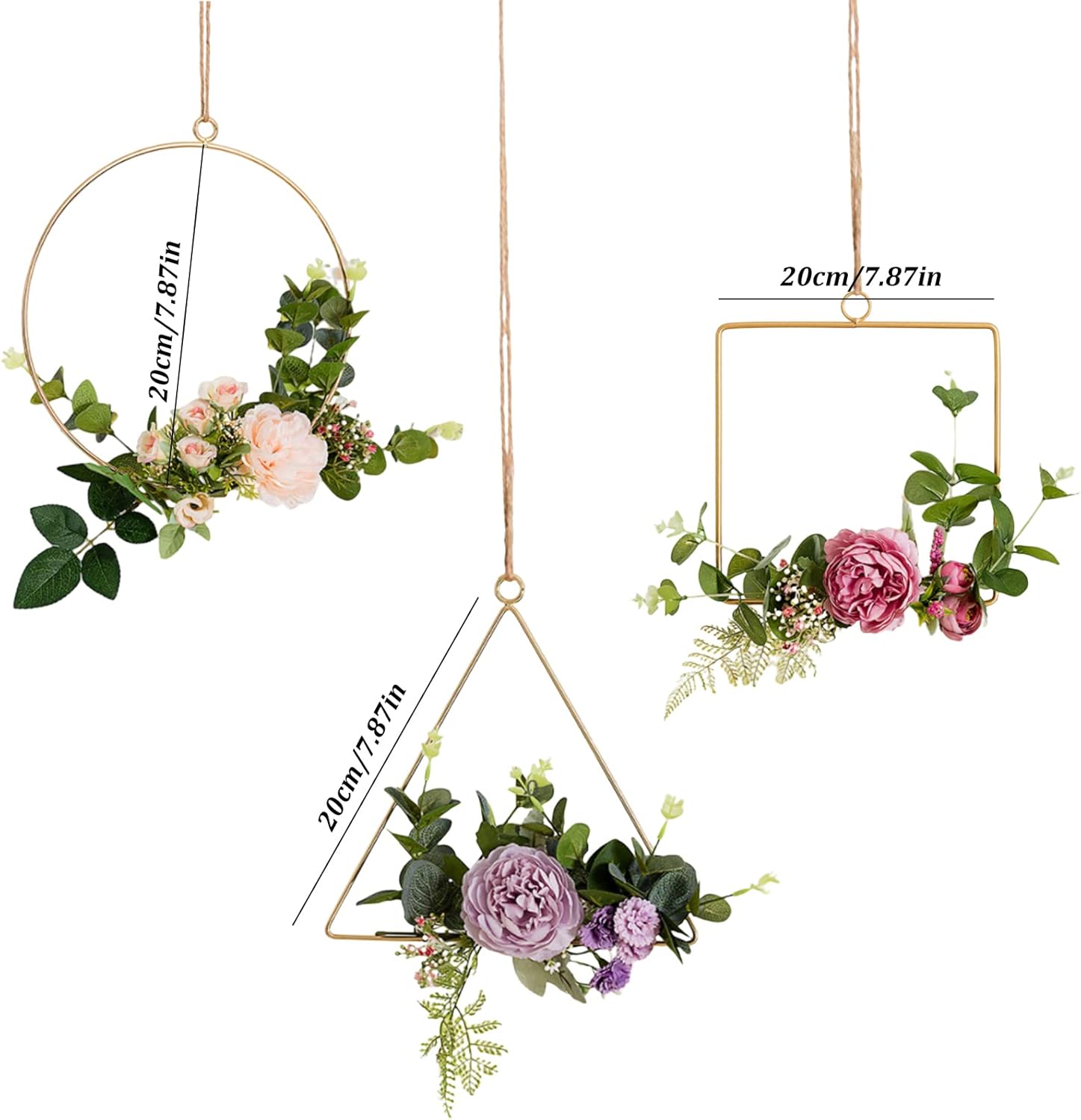 Artificial Flower Hoop Wreath Hanging Flower Wreath Floral Hoop with Flower Wall Wreath for Wall Art Decoration 3PCS Three Colors Camellia Garlands