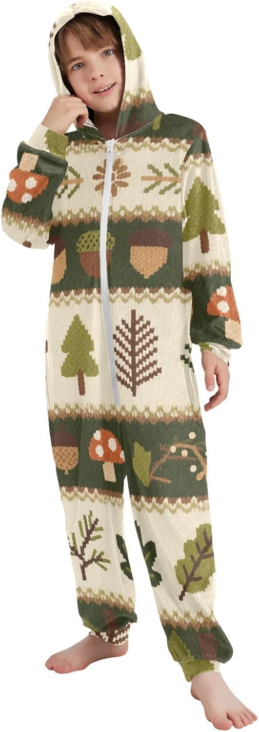 Safari Fox Green BrownUnisex OnesieSoft Cozy Hooded Sleepwear Holiday Loungewearfor Parties Sleepovers