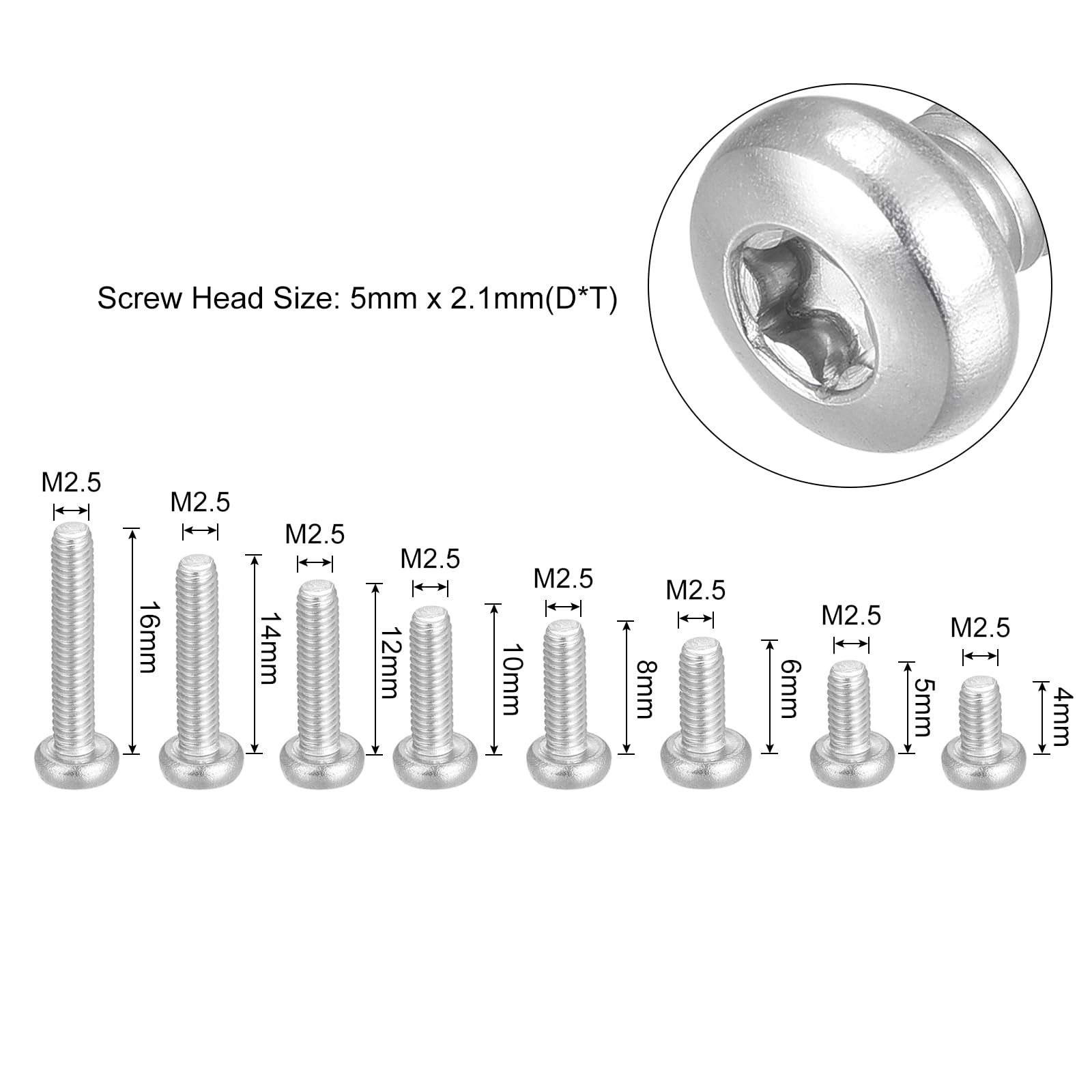uxcell Kit di viti di sicurezza Torx M2.5 (M2,5 x 4/5/6/8/10/12/14/16 mm), 160 viti a testa bombata in acciaio inox 304, viti a prova di manomissione, bulloni per chiave W T8