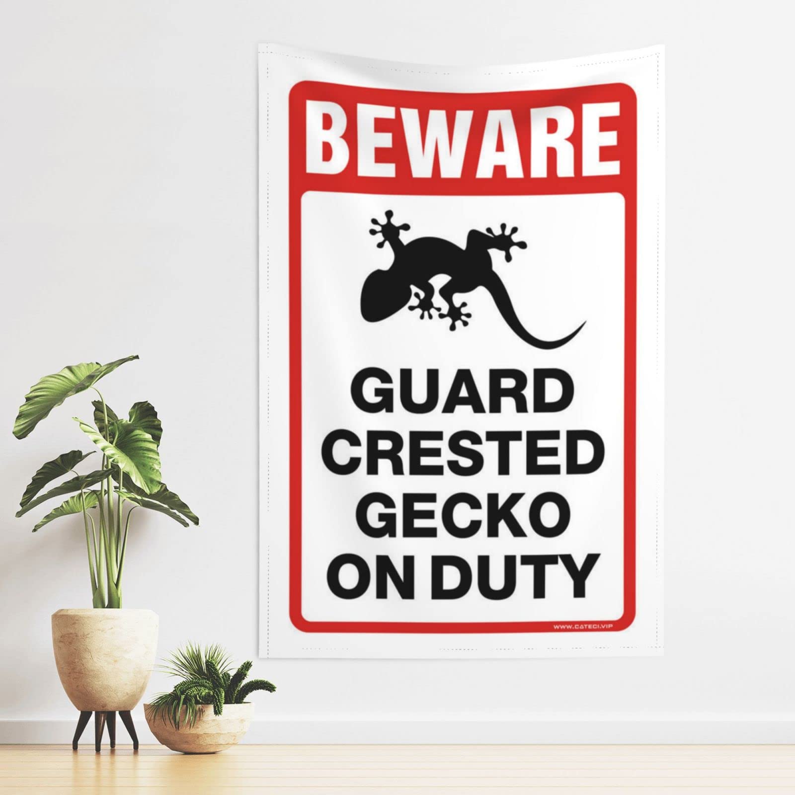 Pravoxi Boys One Color Bedroom Accessories Beware! Guard Crested Gecko On Duty Tapestry Funny Kitchen Decor Teen Stuff(75X100cm)
