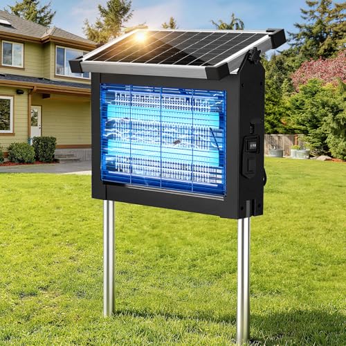 Solar Bug Zapper Outdoor, Jinyeda 4500V Mosquito Zapper, Waterproof Electric Mosquito Killer, Auto Sensor, Cordless Fly Trap Insect Zapper 4000mAh for Patio Home Backyard Garden Camping