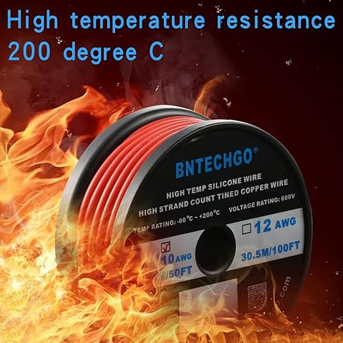 Vista 28 de BNTECHGO 10 alambre de silicona de calibre 50 pies ultra flexible de alta temperatura 200 oC 600 V 10 AWG silicona 1050 hebras de alambre trenzado