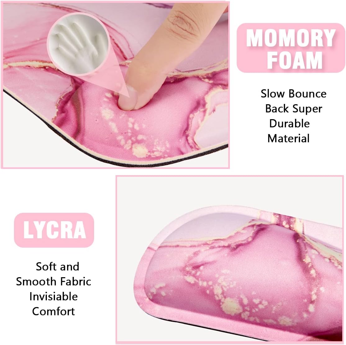 Keyboard Wrist Rest Pad and Mouse Pad Memory Foam Ergonomic Support Mouse Pad Set with Non-Slip Rubber Base Set for Office Gaming Easy Typing & Pain Relief-Pink Marble