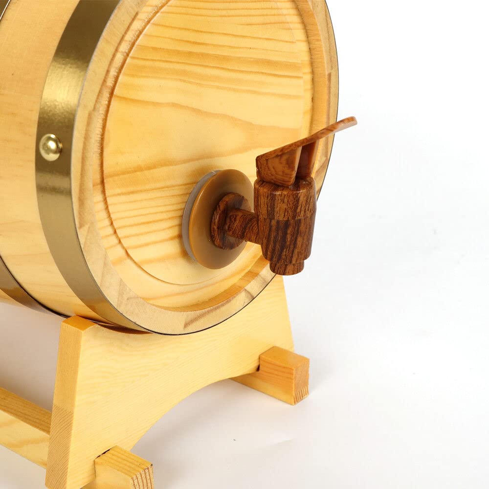 Botte di vino da 3 litri di pino, botti di legno con supporto e rubinetto, per conservare liquidi, olio e latte