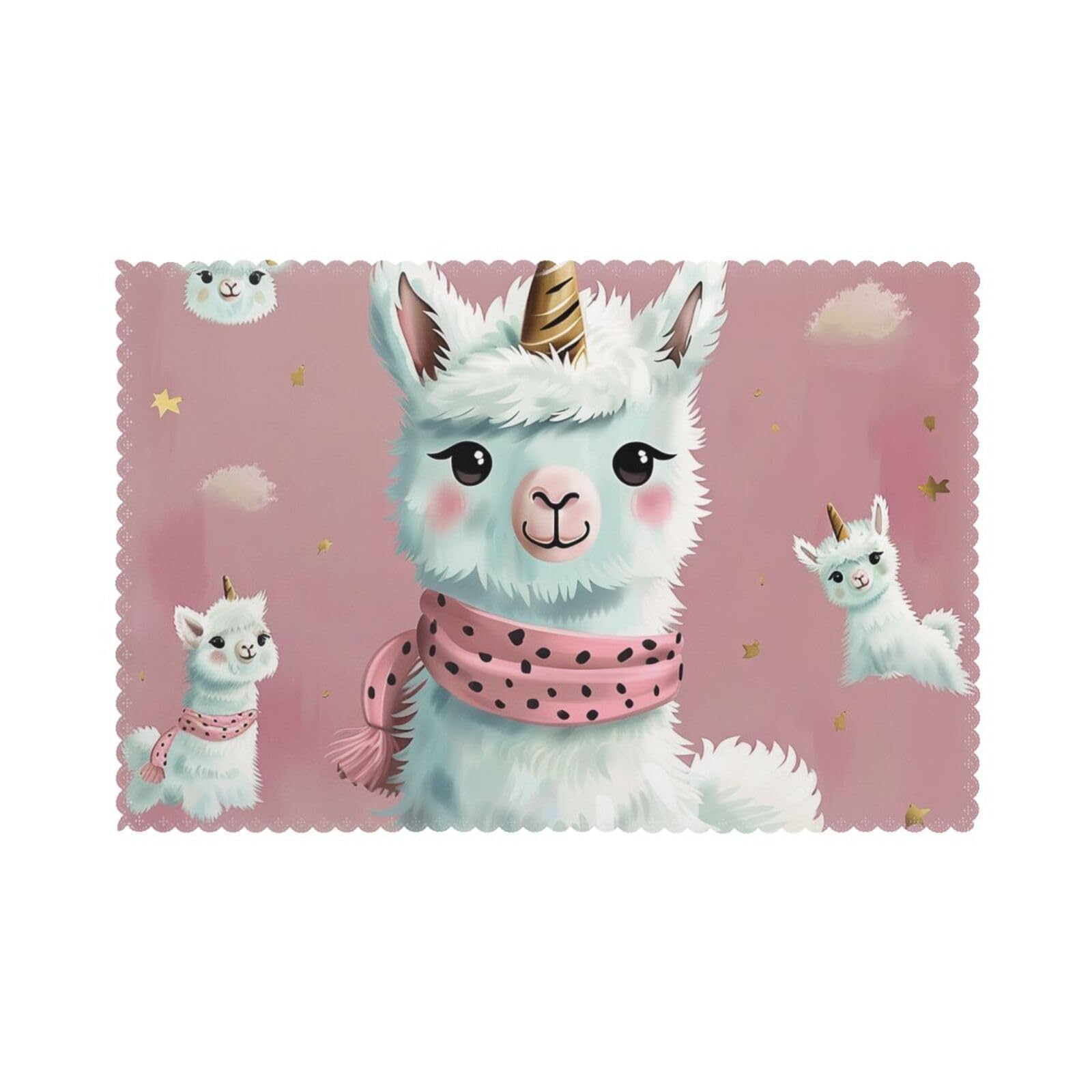 Cute Llamas Printed Placemat Heat Resistant Place Mats Set of 6 PCS Washable Kitchen Table Mats, 12x18 Inch