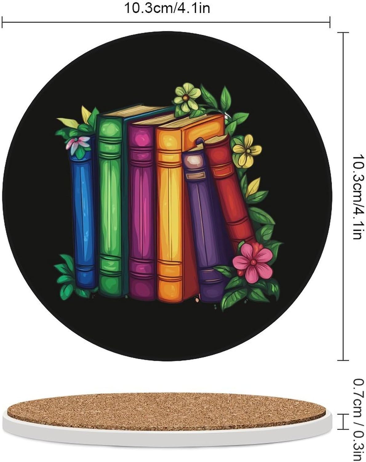 Read Book Colorful Coasters for Drink Round Ceramic Coaster with Cork Base Home Decorative 4PCS