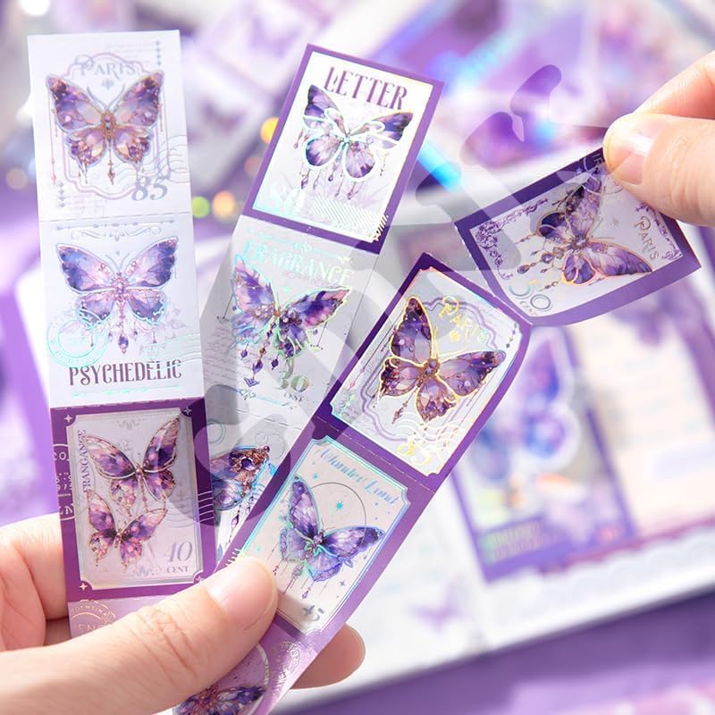 Image of yifely Paper Vintage Aesthetic Scrapbook Kit Scrapbooking Supplies Kit with Bullet Junk Journal,Stationery,A6 Grid Notebook with Graph Ruled Page DIY Journaling Gift for (Dreamland, Purple)