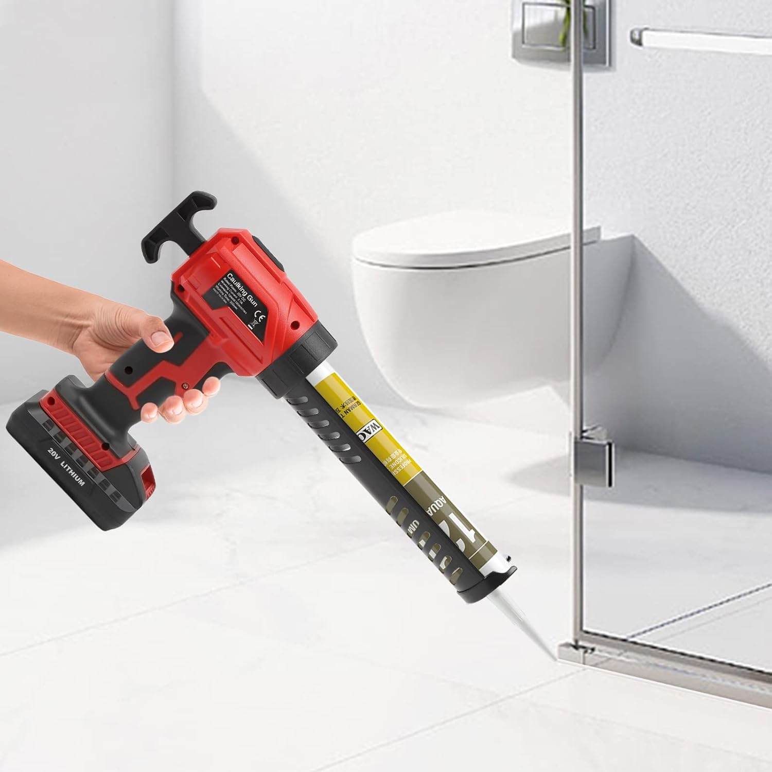 Electric Caulk Gun, 20v Cordless Caulking Gun with 2000mAh Lithium Battery, Four-Speed Regulation Glue Gun Ideal for10.15-12.17Oz Hard Glue and 2.05 * 8.66in Glue Stick for Caulking, Filling, Sealing
