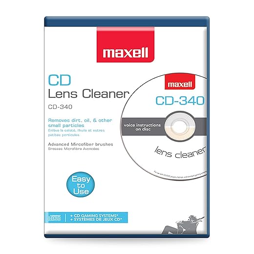 Maxell – Pro 190048 CD-340 Laser Lens Cleaner - Safe & Effective CD Player & Game Station Compact Disc Cleaner - Microfiber Brushes Eliminates Static & Dust - Easy to Use with No Chemicals
