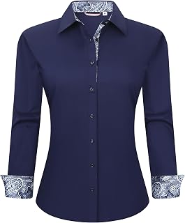 Womens Dress Shirts Cotton Long Sleeve Regular Fit Stretch Button Down Blouse