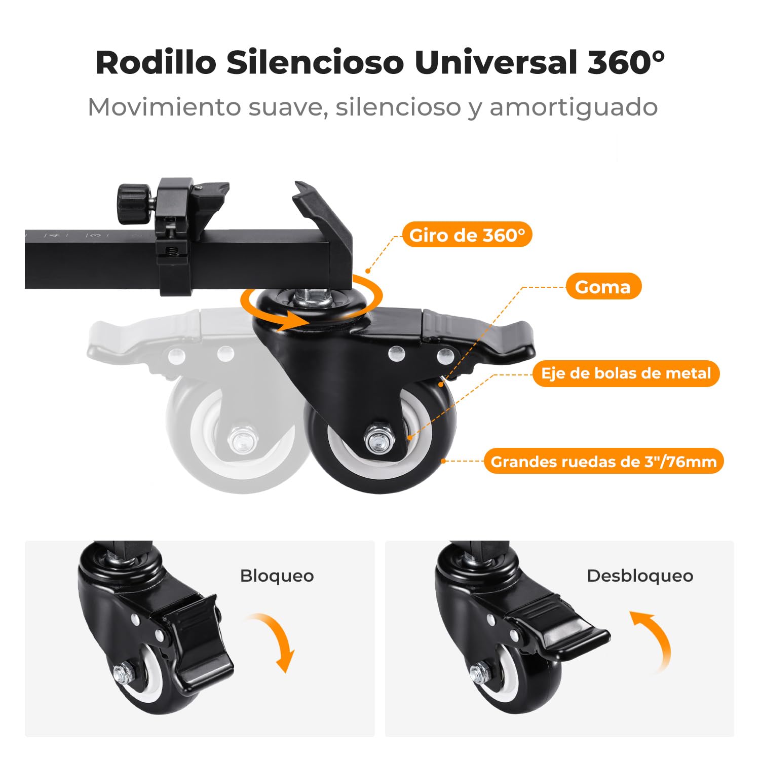 K&F CONCEPT Trípode Fotografía Dolly Profesional Heavy Duty con Ruedas de Goma y Patas Soporta 20 kg de Carga Compatible con La Mayoría de Trípodes Cámaras de Videocámara