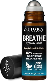 Fiora Naturals Breathe Essential Oil Roll On Blend for Aromatherapy, 10 mL | Natural Grade Synergy Blend w/Eucalyptus, Peppermint, Tea Tree, Lemon, Pine Needle, Cardamom & Laurel Leaf for Aromatherapy