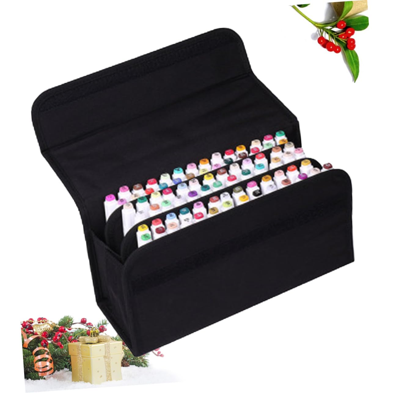 Gadpiparty Borsa Porta Pennarelli con 80 Scomparti, Astuccio Organizer | Tessuto Nero, Maniglia per Trasporto, Accesso Rapido, per Ufficio e Arte, Formato Portatile