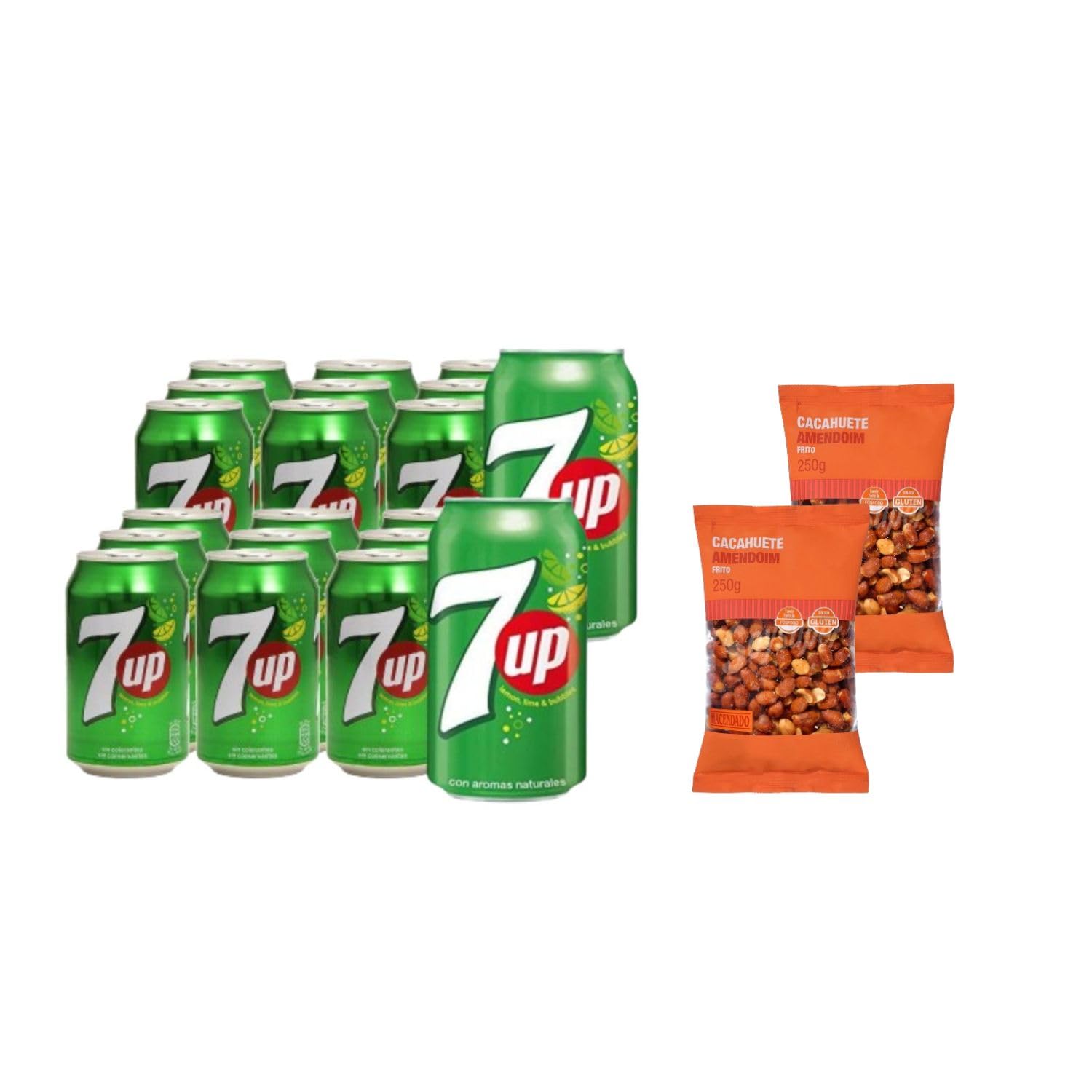 UBOON- UP7 - Bebida Refrescante, Pack 24 lata 33 cl +¡Incluye Dos Cacahuete frito mezcla Mercadona de Regalo