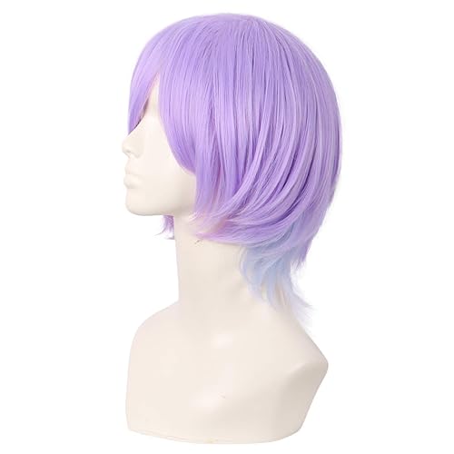 Miniatura 3 de MapofBeauty 12 pulgadas11.8 in Anime Cosplay corto rizado pelo sintético flequillo lado peluca (gris azulmorado claro)