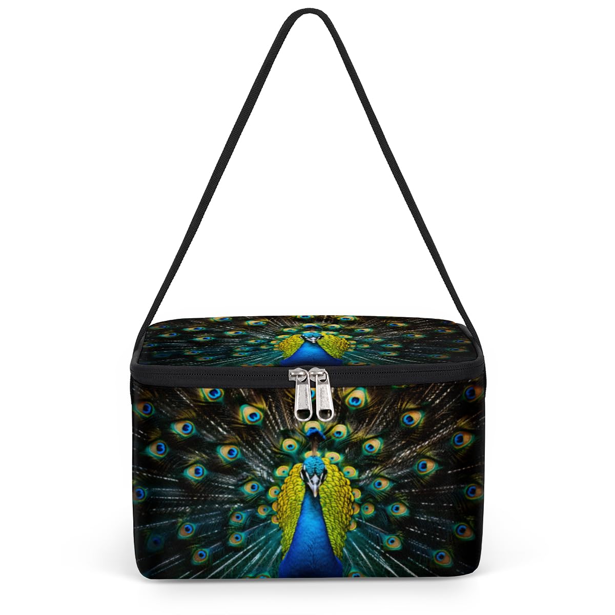 GzLeyigou Beautiful Peacock Lunch Bags for Women Men 9 Cans, Hot & Cold Food Delivery Bag Insulated Grocery Bag Insulated Lunch Box Peacock' s Tail Cooler Bag for Office Work Picnic Beach