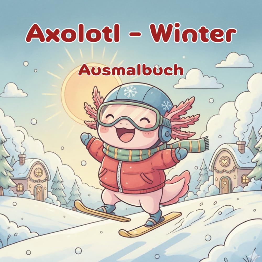 Axolotl Winter: Süße Kawaii Axolotl in Winterkleidung beim Skifahren, Snowboarden, Schlittschuhlaufen & mehr – Entspannendes Cozy Ausmalbuch für Stressabbau & Winterstimmung