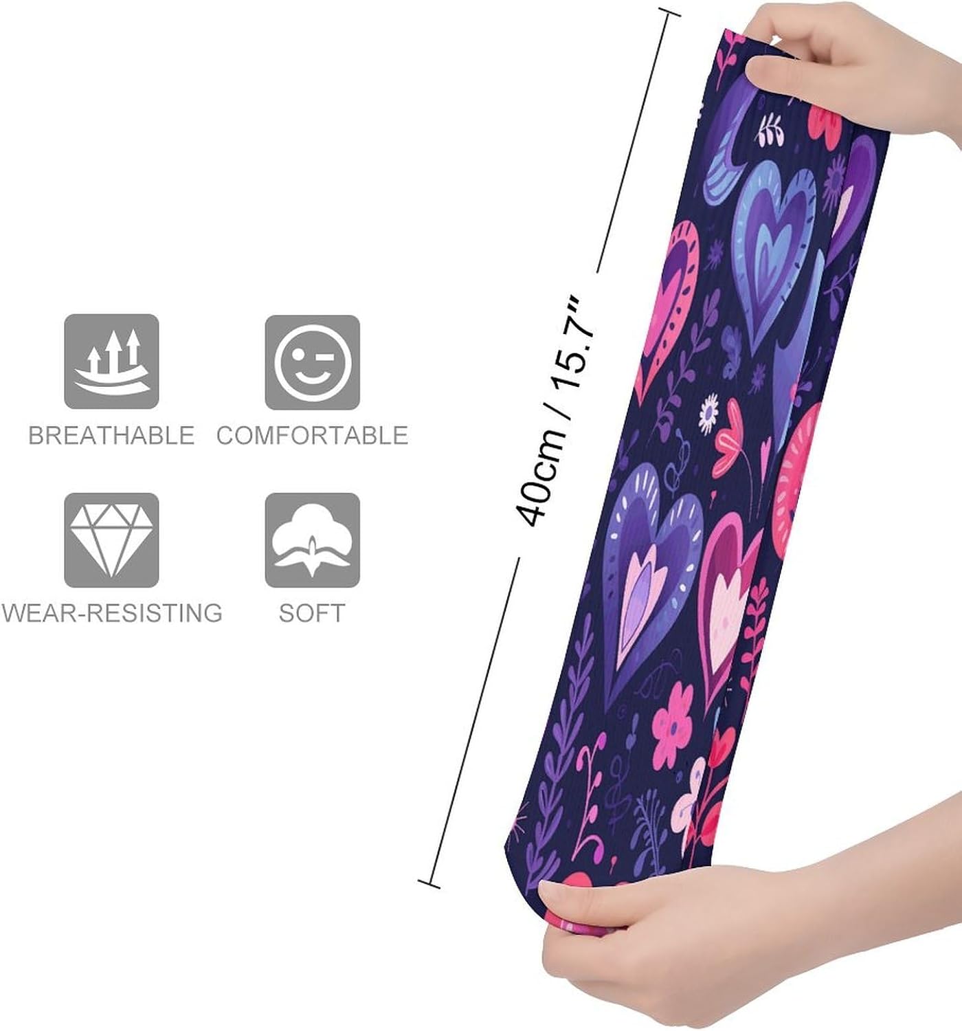 Light Purple And Red Crew Socks High Stocking Thermal Socks | Tube Socks-Breathable-Moisture-Soft-wicking for Hospital Pilates Yoga for women men Grippy for office and daily walking