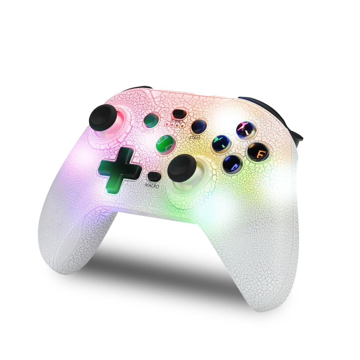 NK Mando Switch Inalámbrico - LED RGB Ajustable, Switch/​PC/​Android/​iOS, Función Turbo, Ajustes Macro, Bluetooth, 6 ejes, 4 Modos de Vibración - Color Blanco (Incluye Soporte Smartphone)