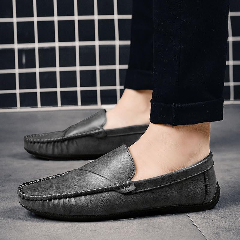 Loafers for Men Round Toe Solid Color Vegan Leather Loafer Shoes Slip Resistant Flat Heel Lightweight Prom Classic Slip-on3