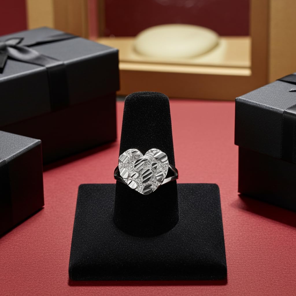 LA BLINGZ Sterling Silver Nugget Sparkle-cut Heart Ring (Small, Medium, Large)