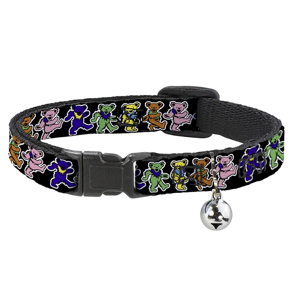 Cat Collar Breakaway Dancing Bears Black Multi Color 8 to 12 Inches 0.5 Inch Wide