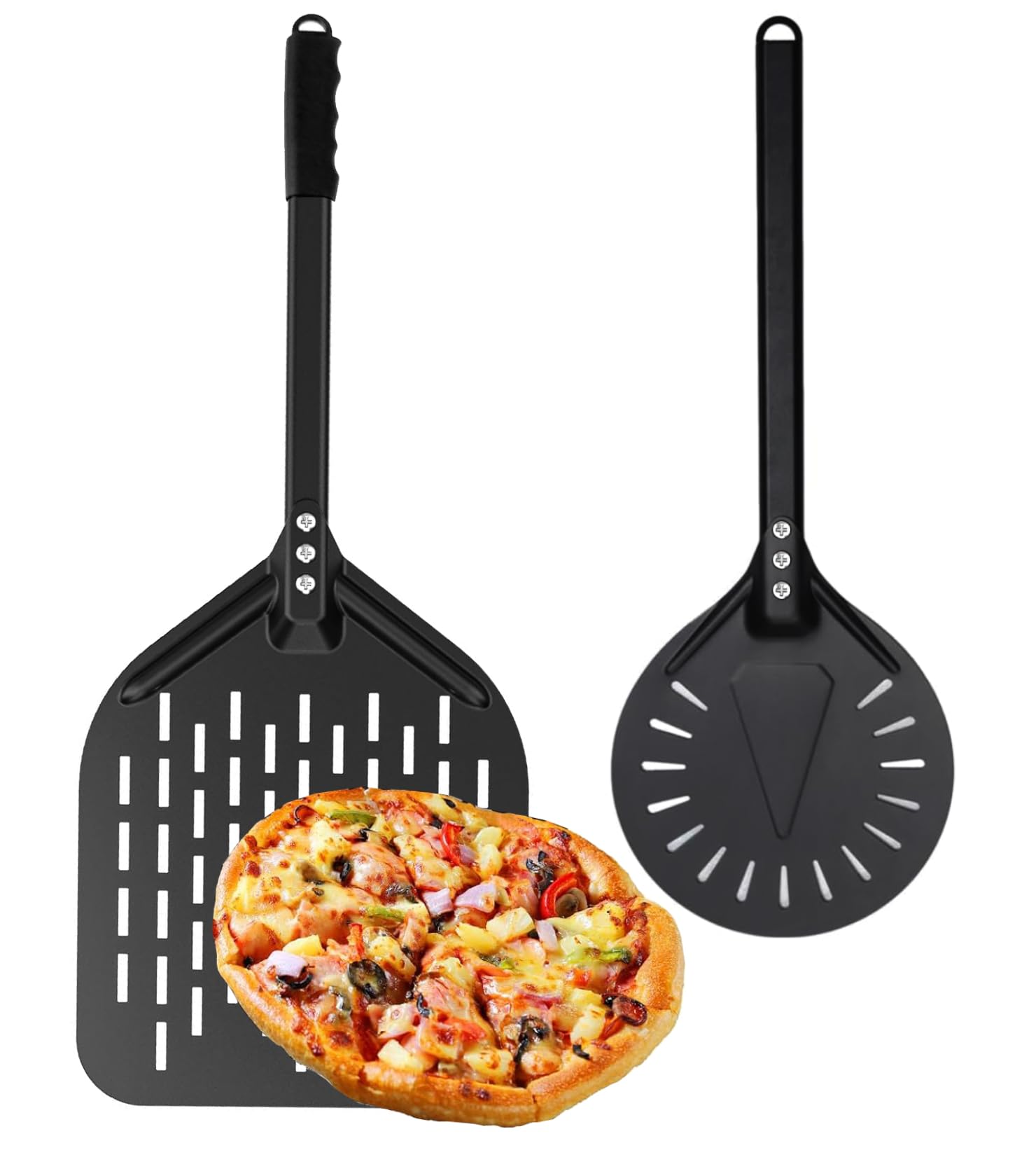 ZUGJOZD Pala perforata per pizza, in alluminio anodizzato, comoda impugnatura rimovibile, con paletta per pizza 7 in 12 in per girare e trasportare Compatibile con vari forni