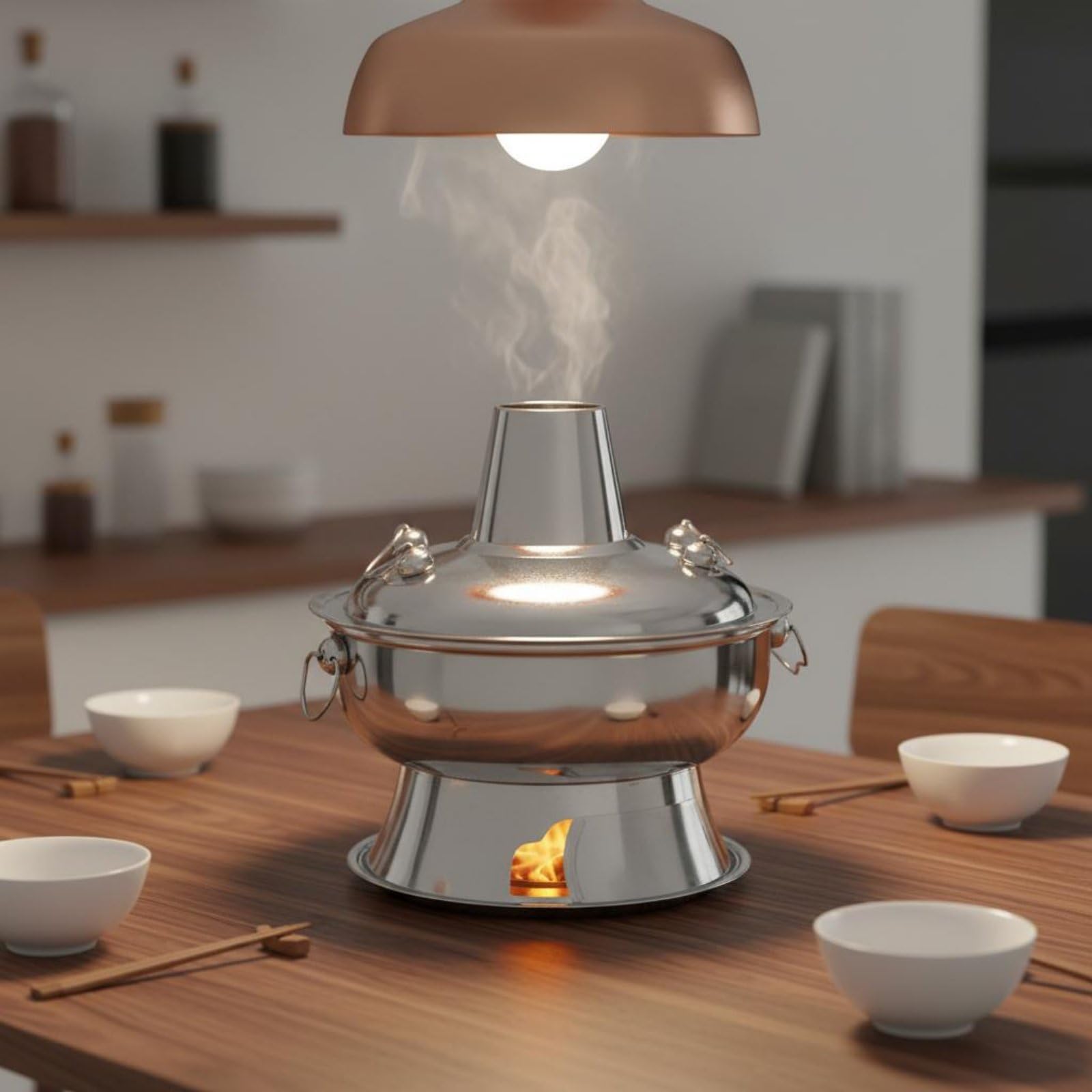 Pentola Tradizionale da Tavola Cinese Acciaio Inox Ispessito Fornello a Carbone Effetto Rame Antico per Ristoratori, Ristorante, Argento, 30 Cm