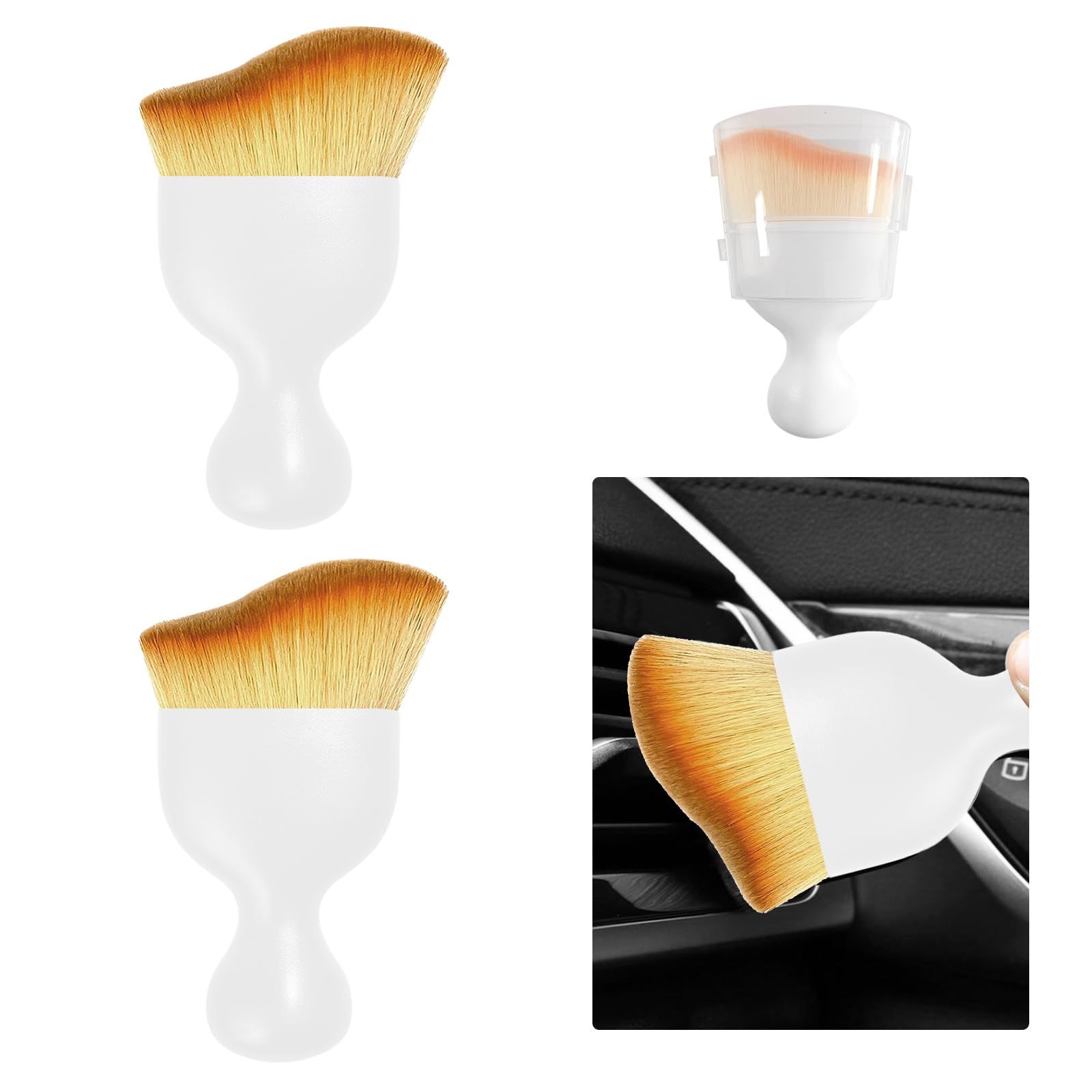 Ziciner 2 PCS Car Detailing Brush, Curved Soft Bristles Auto Removal Dust Collectors, Universal Vehicle Dashboard, Air Conditioner Vents etc Interior Cleaning Tool Accessories (White)