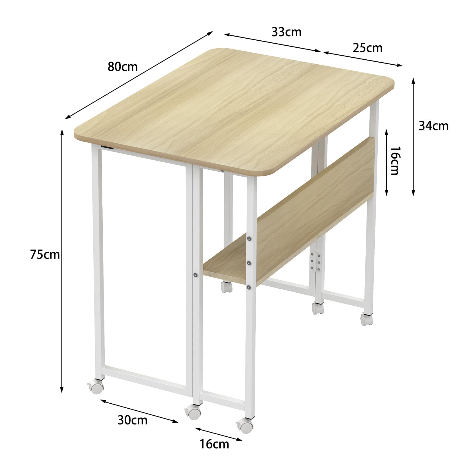 HUOLE - Tavolino per soggiorno, divano, esterno, regolabile in altezza, da appoggio per ufficio, per soggiorno, camera da letto, 80 x 58 x 75 cm - acero bianco