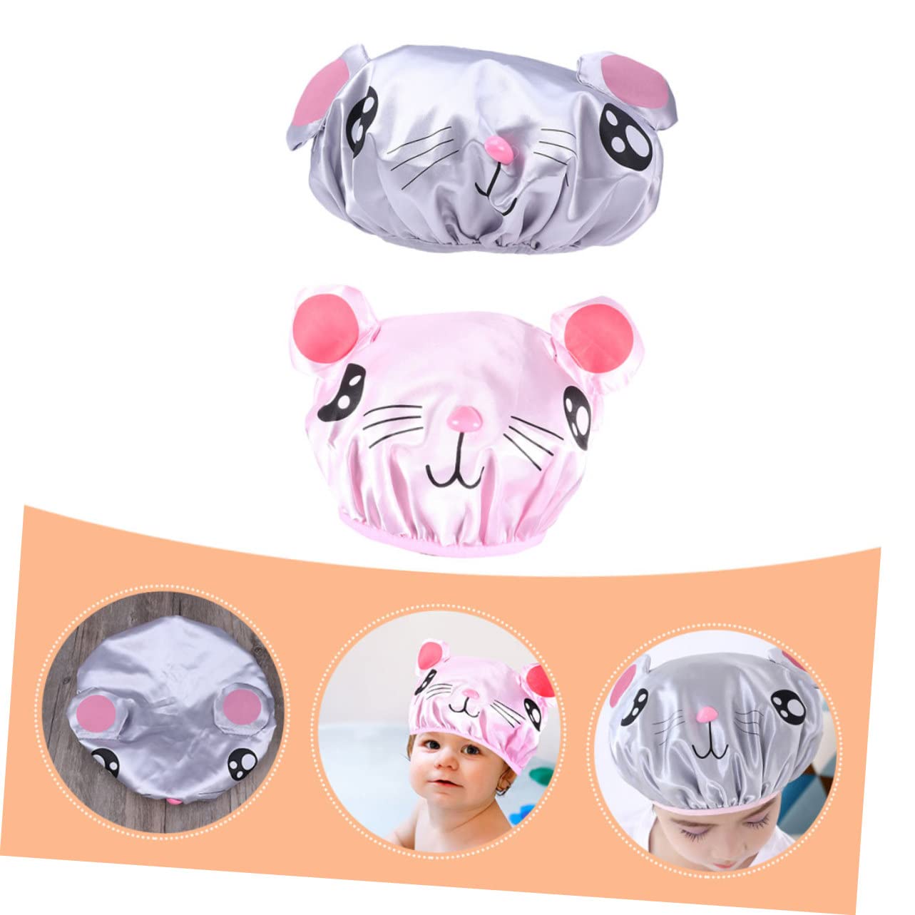 VICASKY 10piezas Gorros De Ducha Para Niño Ajustables y Reutilizables Protección Para Cabello Baño Diseño De Dibujos Animados Impermeables y Transpirables Accesorios Infantiles Para