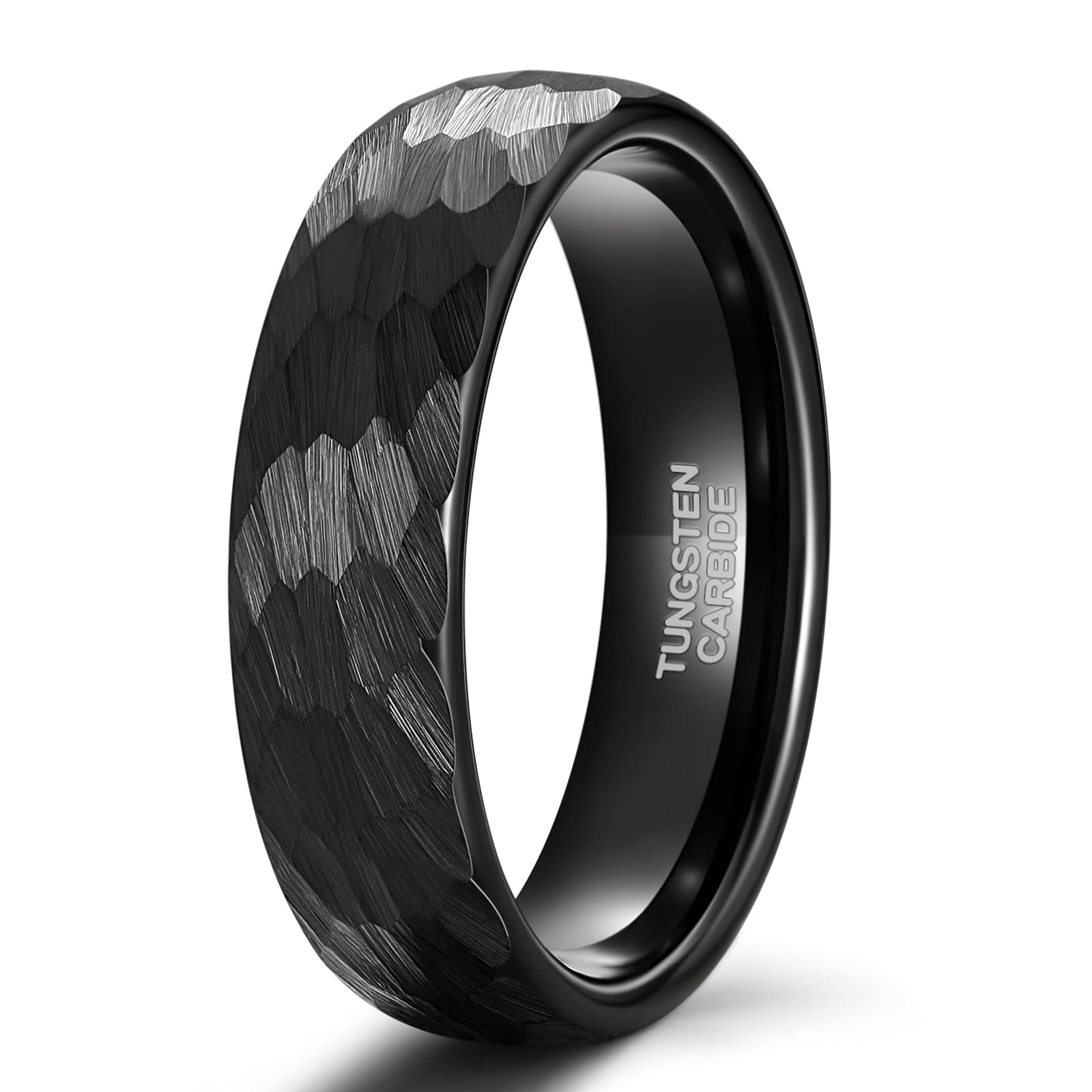 TRUMIUM Tungsten Wedding Rings for Men Women 4MM 6MM 8MM Mens Wedding Band Black/Rose Gold/Gold Plated Rings Hammered Matte Finish Jewelry Comfort Fit