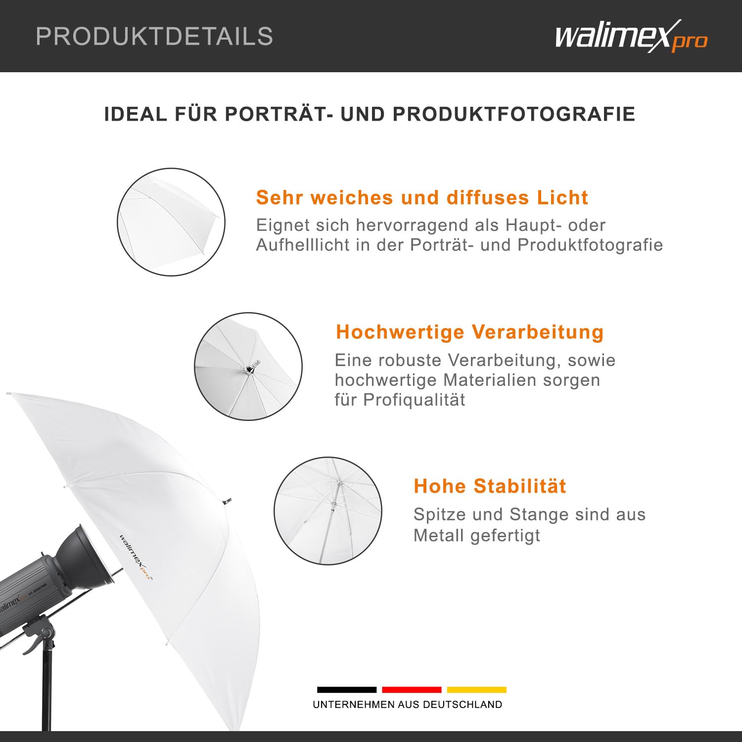 Ombrello riflettore Walimex Pro 109 cm bianco (per luce soffusa e diffusa)