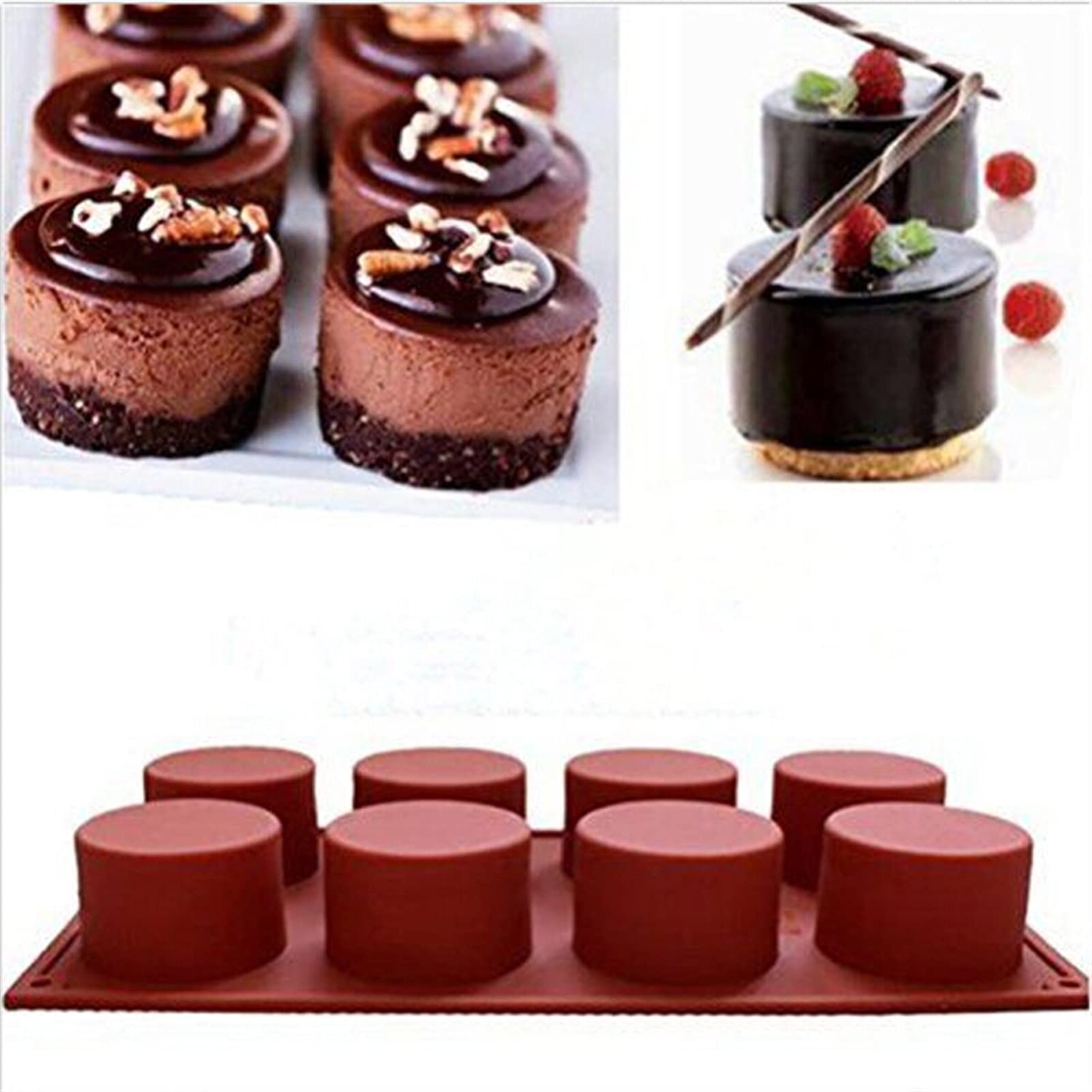 CAREG 8 Fori Rotondi Torta in Silicone Stampo 3D Fatti a Mano Cupcake Gelatina Biscotto Mini Muffin Sapone Make Fai da Te Strumenti di Cottura