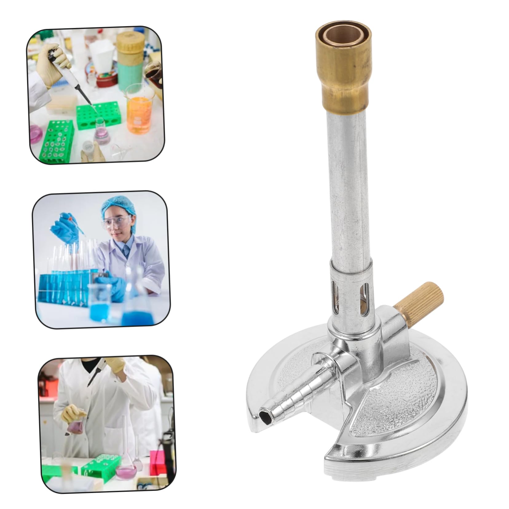 Bruciatore Bunsen a Gas Propano Regolabile in Lega di Zinco Argento | Stabilizzatore della Fiammata, Design Anti-ribaltamento, Uso da Laboratorio, Combustione Controllata