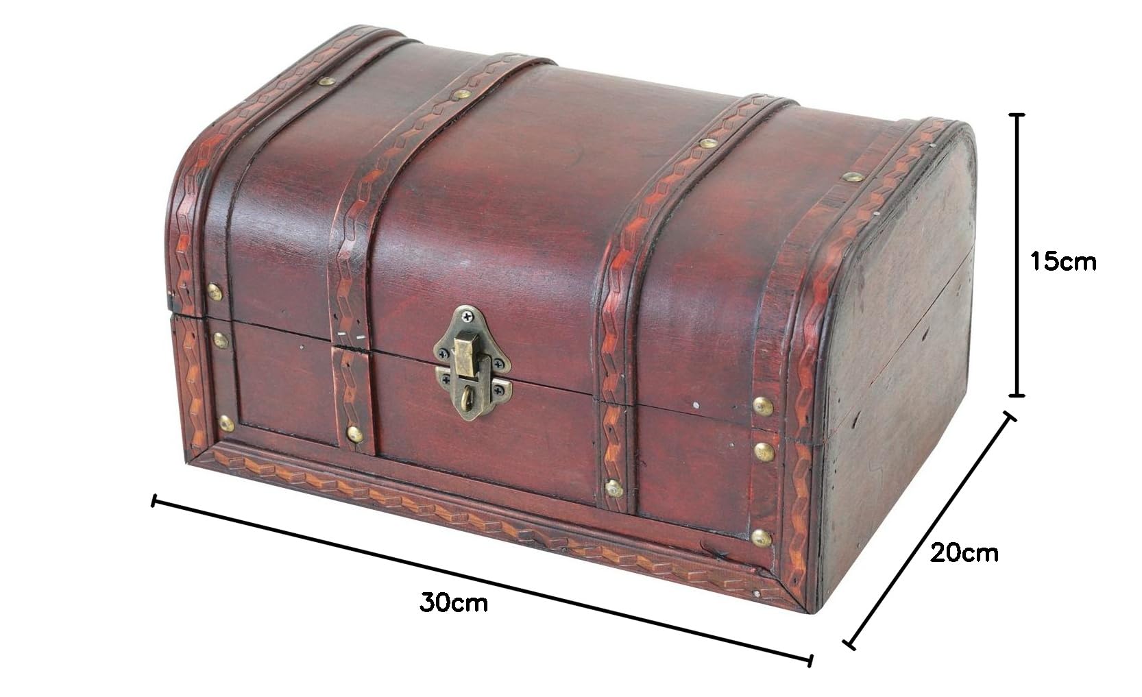 HMF 6401-130 drewniana skrzynia na skarby z zamkiem, 30 x 20 x 15 cm, mała, Hiszpania