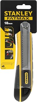 Stanley FatMax 0-10-481 Professional Carpet Knife with Magazine (18 mm Blade Width 180 mm Length Blade Guide Made of Stainless Steel with Blade Breaker Includes 6 Snap-off Blades)