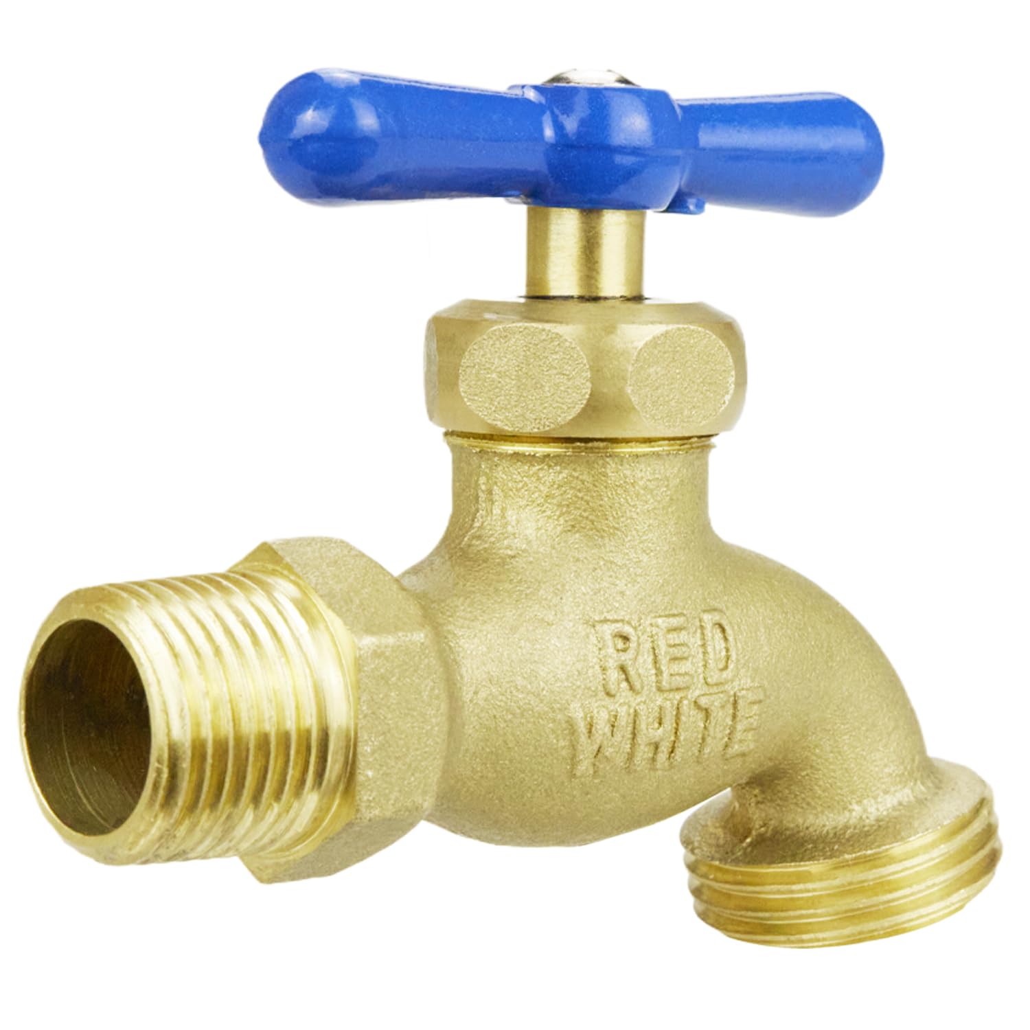 TMOK Robinet de jardin extérieur à débit complet – Entrée MIP 1/2" x sortie MHT 3/4" en laiton robuste, facile à installer, contrôle de l'eau multi-tours, comprend du ruban en téflon et des rondelles
