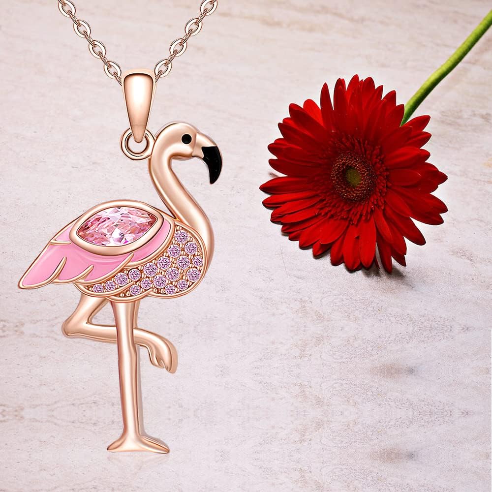 Flamingo Necklace for Women Sterling Silver Pink Flamingo Rose Gold Plated Animal Bird Mothers Day Jewelry Christmas Holiday Birthday Gifts - Image 6