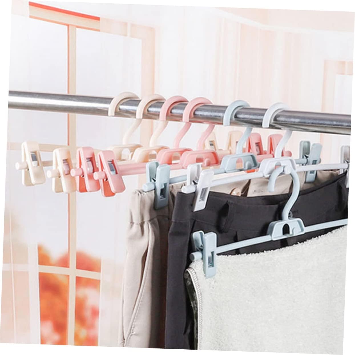 10pcs Adjustable Plastic Pants Hanger Versatile Non-Slip Clips for Skirts Jeans and More Sturdy and Space-Saving Clothes Organizer for Home Use